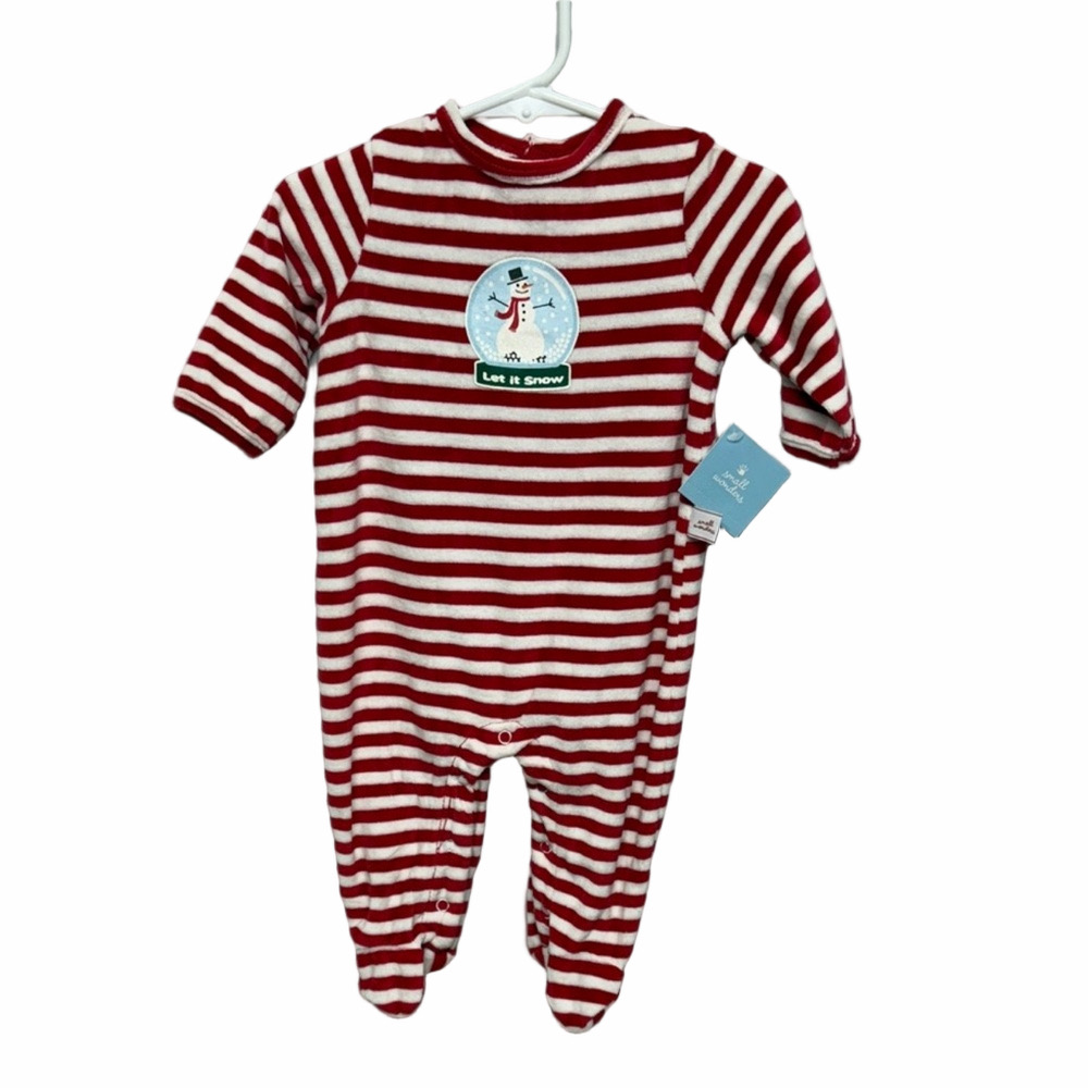 Small Wonders NWT 3-6 Months Red White Striped Let It Snow Footed Sleeper